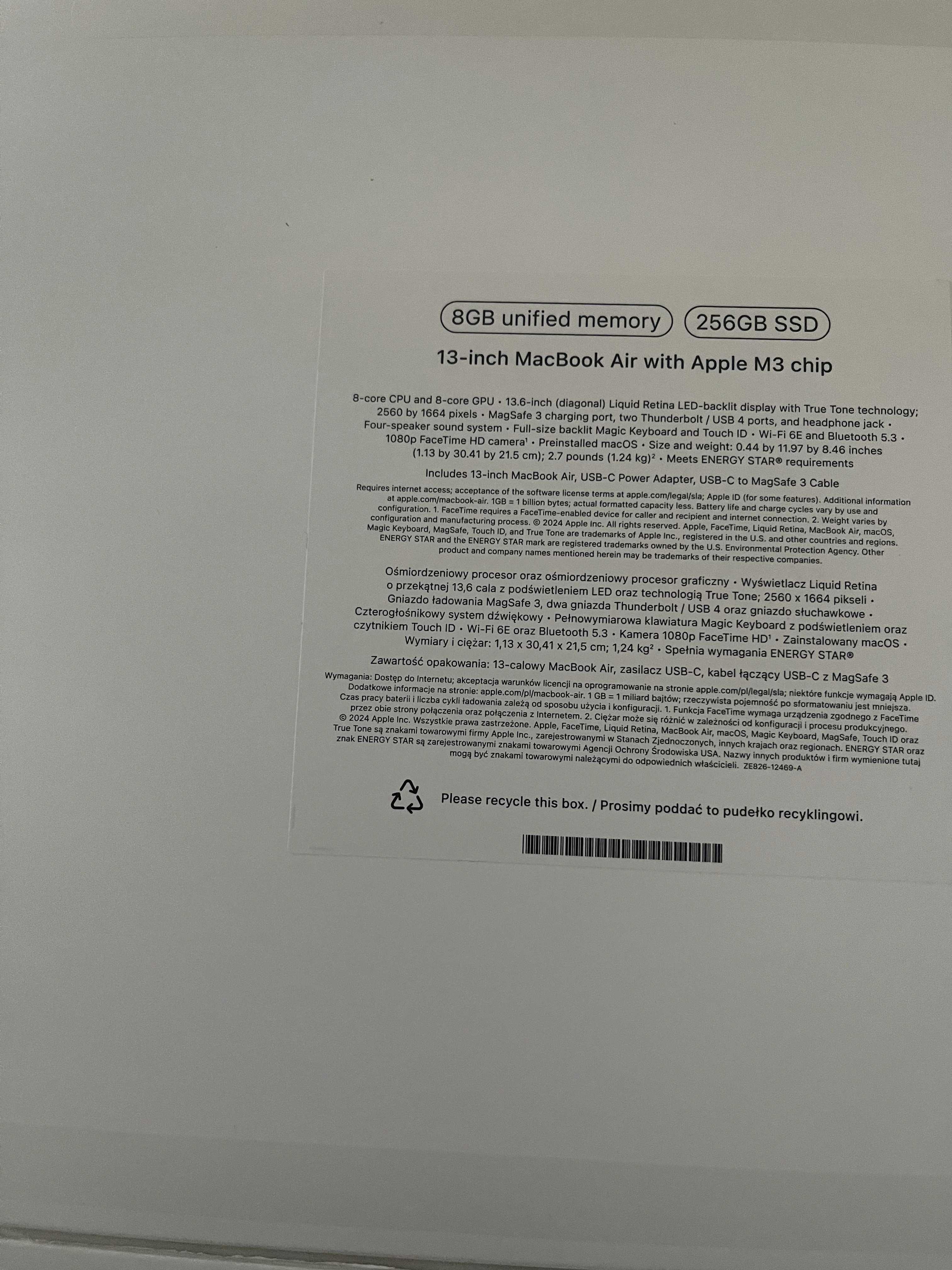 Apple MacBook Air 13" M3 8GB 256GB Midnight Гаранция