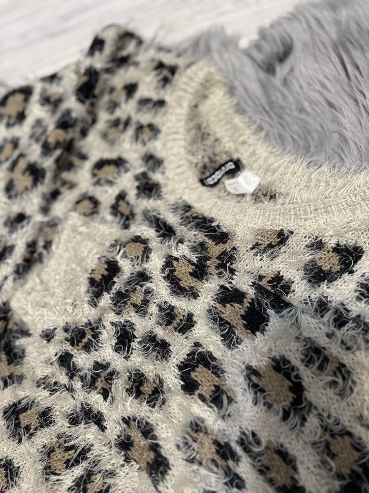 Pulover dama H&M, pufos, animal print, M