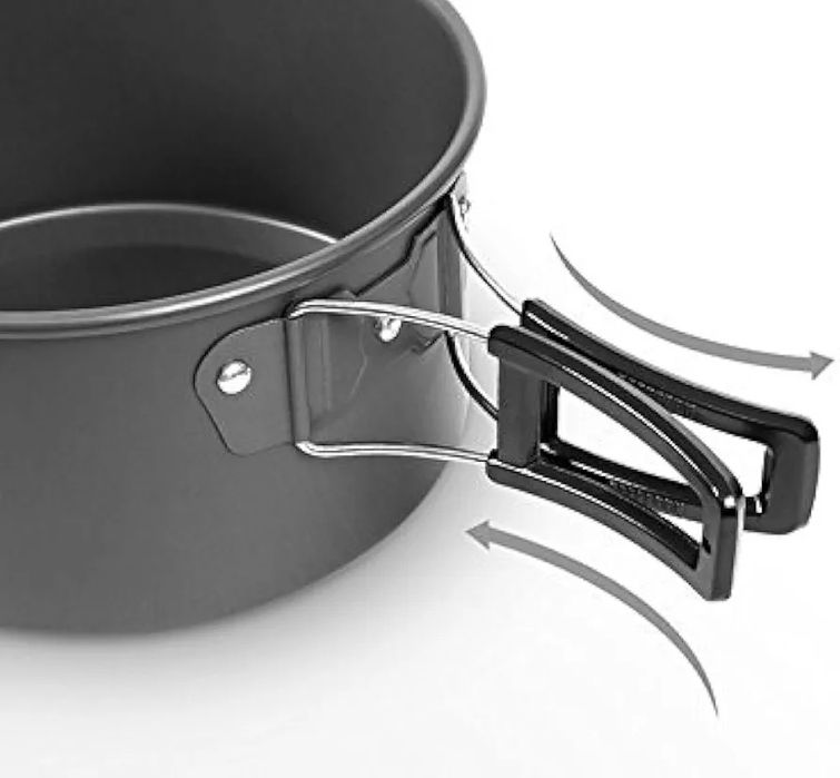 Комплект кухненски съдове за къмпинг - лек, идеален за 4-5 души,