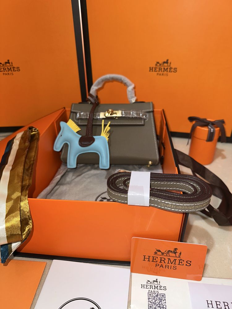 Geanta Hermes Kelly 19cm Gri/Piele naturala 100%/Punga/Cutie Hermes