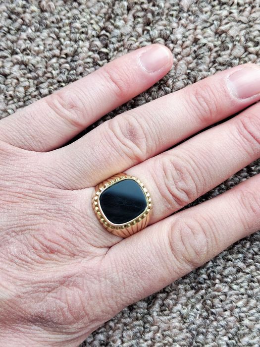 Retro Inel Aur 14K Barbatesc Cu Onix Negru ghiul aur Diplomat