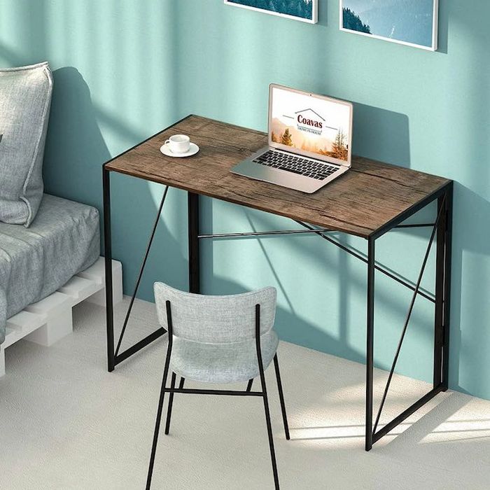 Birou pliabil Coavas, MDF/metal, maro/negru, 100 x 50 x 75 cm