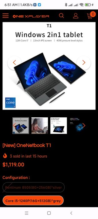 One Netbook T1 Intel Gen12 DDR5