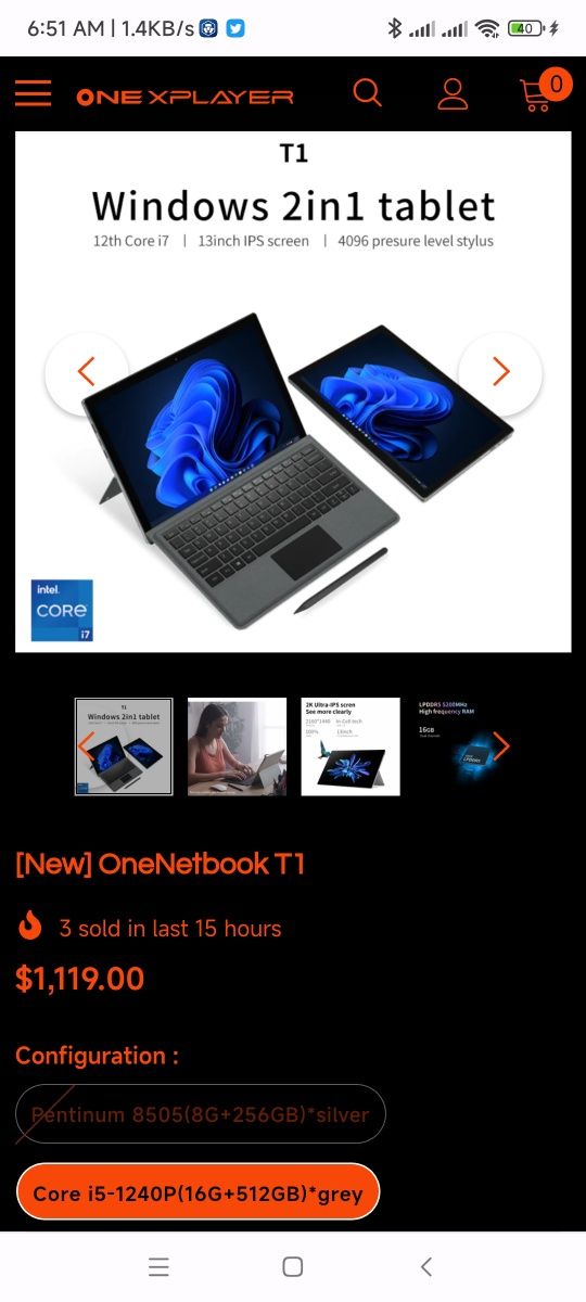 One-Netbook T1  i5-1240p 16GB DDR5 1TB NVMe