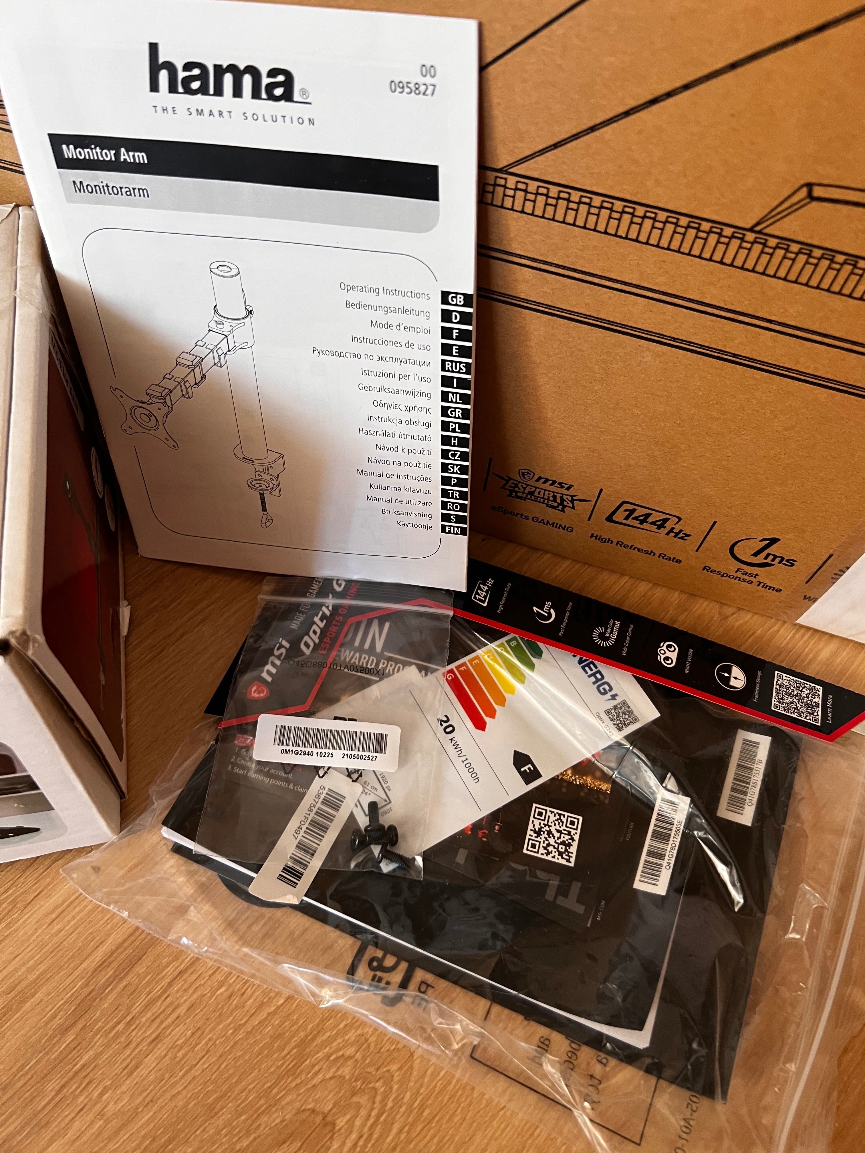 Геймърски монитор MSI Optix G241 23,8 144Hz + стойка Hama в подарък