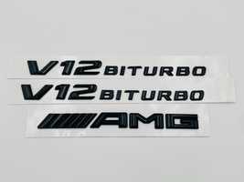 Set embleme Compatibile Mercedes V12 biturbo AMG negru