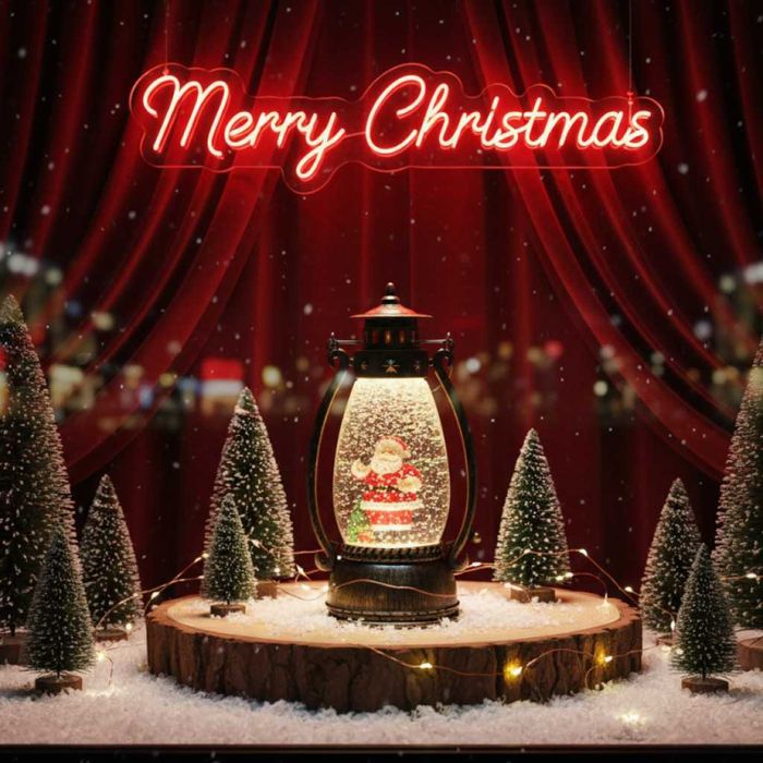 Ретро LED коледен фенер с падащ сняг