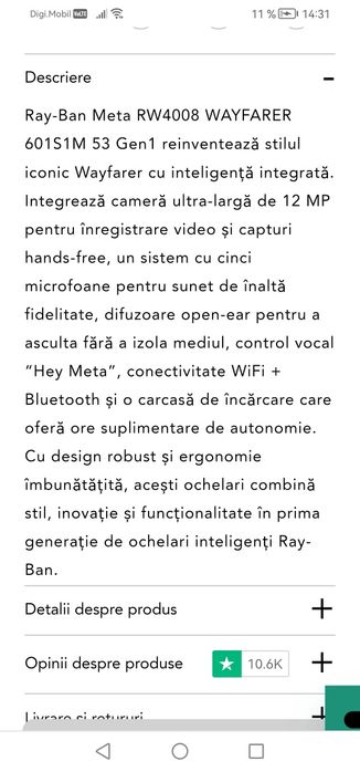 Ochelari smart Ray Ban wayfarer