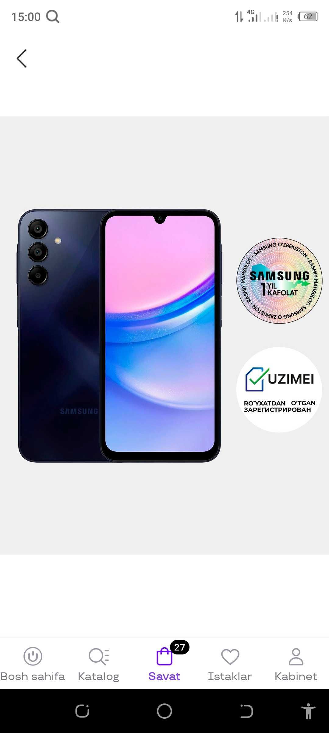 Samsung galaxy a 15 yangi karobka ochilmagan