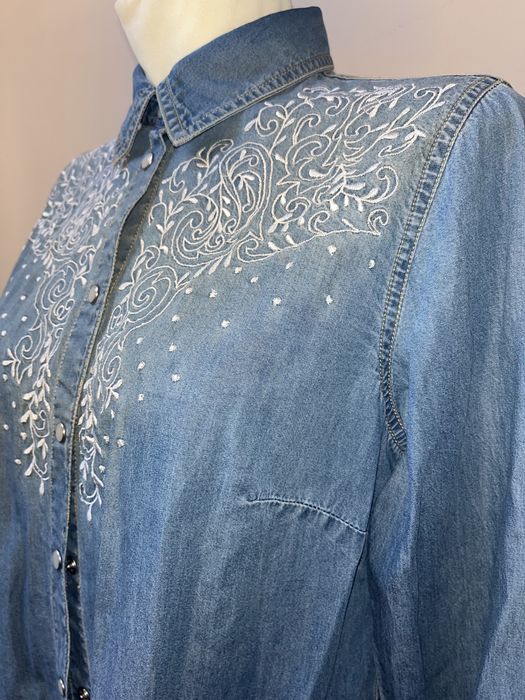 Cămașă denim/cotton, broderie și perle
