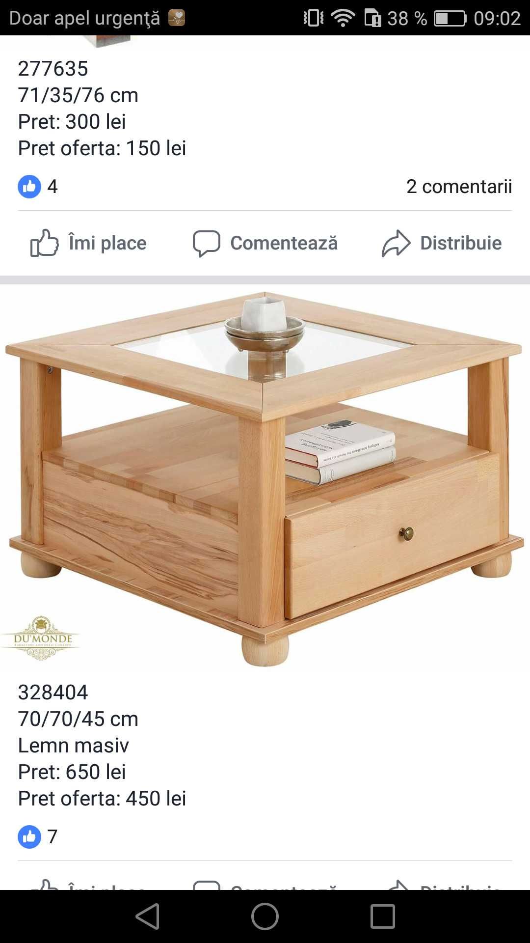 Masuta cafea lemn fag cu sertar si spatiu depozitare cu sticla