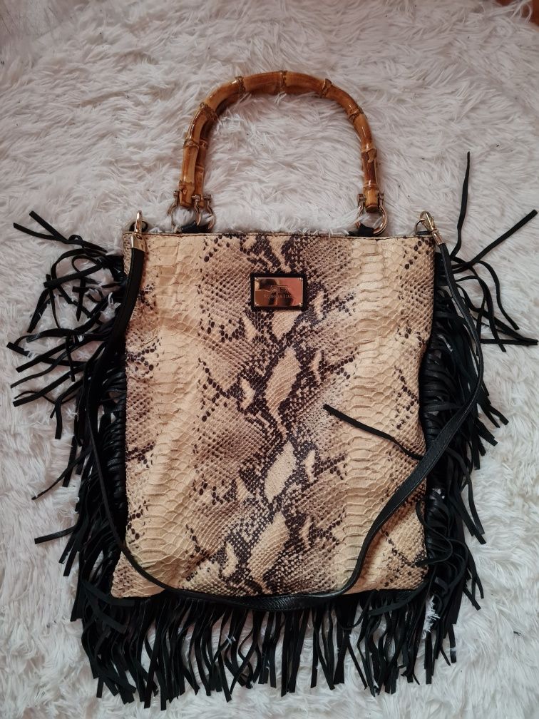 ROBERTA BIAGI чанта#естествена кожа#бамбукова дръжка