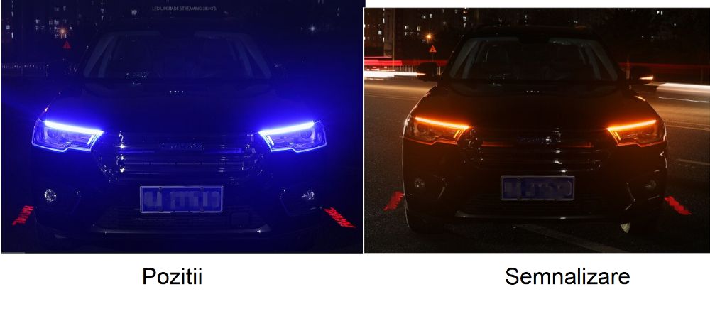 Set 2 Benzi Led Felxibile Lumini De Zi cu Semnalizare Dinamica