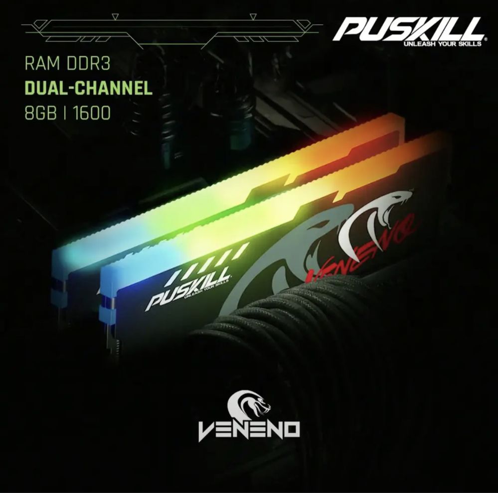 PUSKILL DDR3 16 gb 8GBx2 1600 МГЦ RGB подсветка