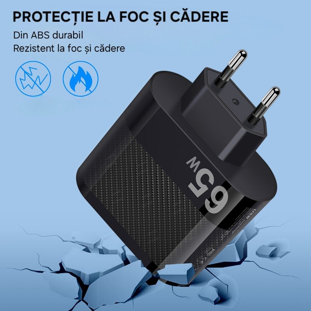Priză 6port USB 65W: 5Usb+1UsbC. Protecție supraincalzire. Fast Charge