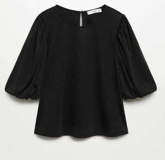Черна блестяща блузка с къс ръкав Манго