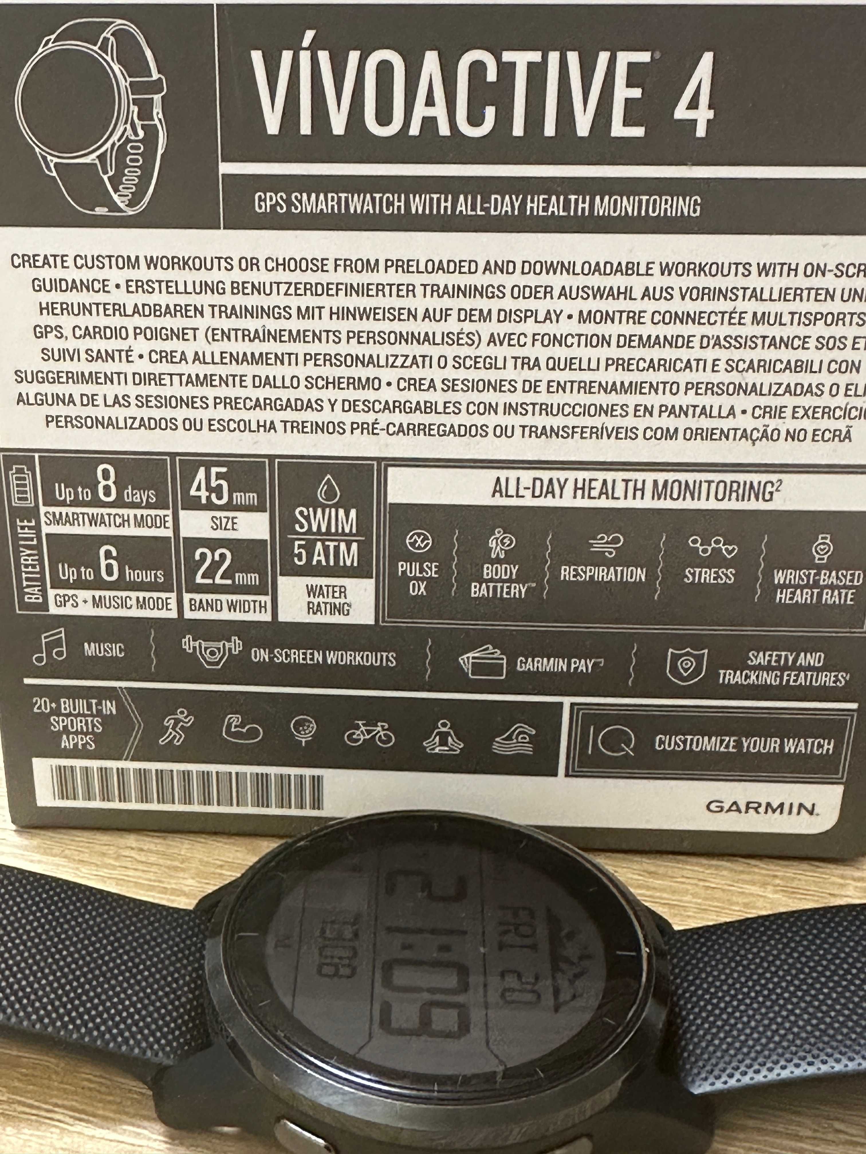 Smartwatch Garmin Vivoactive 4, negru, fullbox
