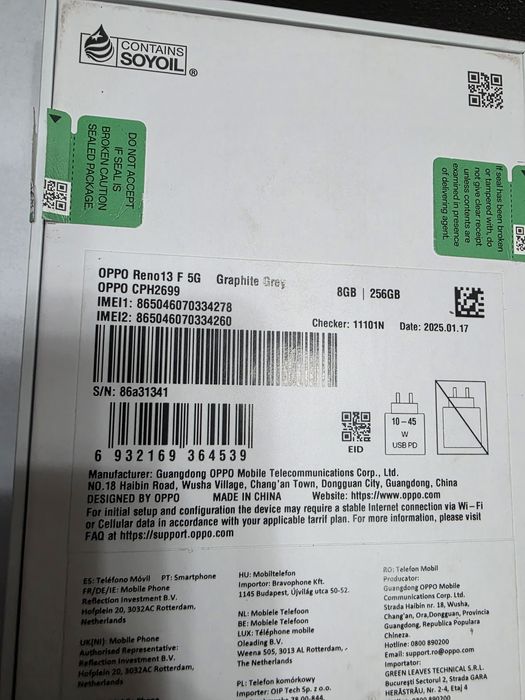 OPPO Reno 13F 5G Black 256GB 8GB-RAM NOU Full Box Liber de retea
