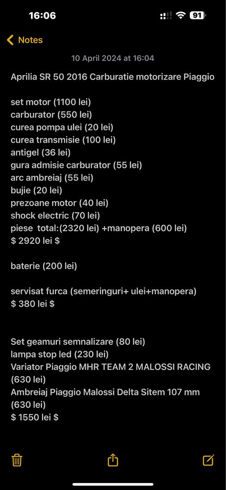 Aprilia SR50  2016 modificat cititi descrierea