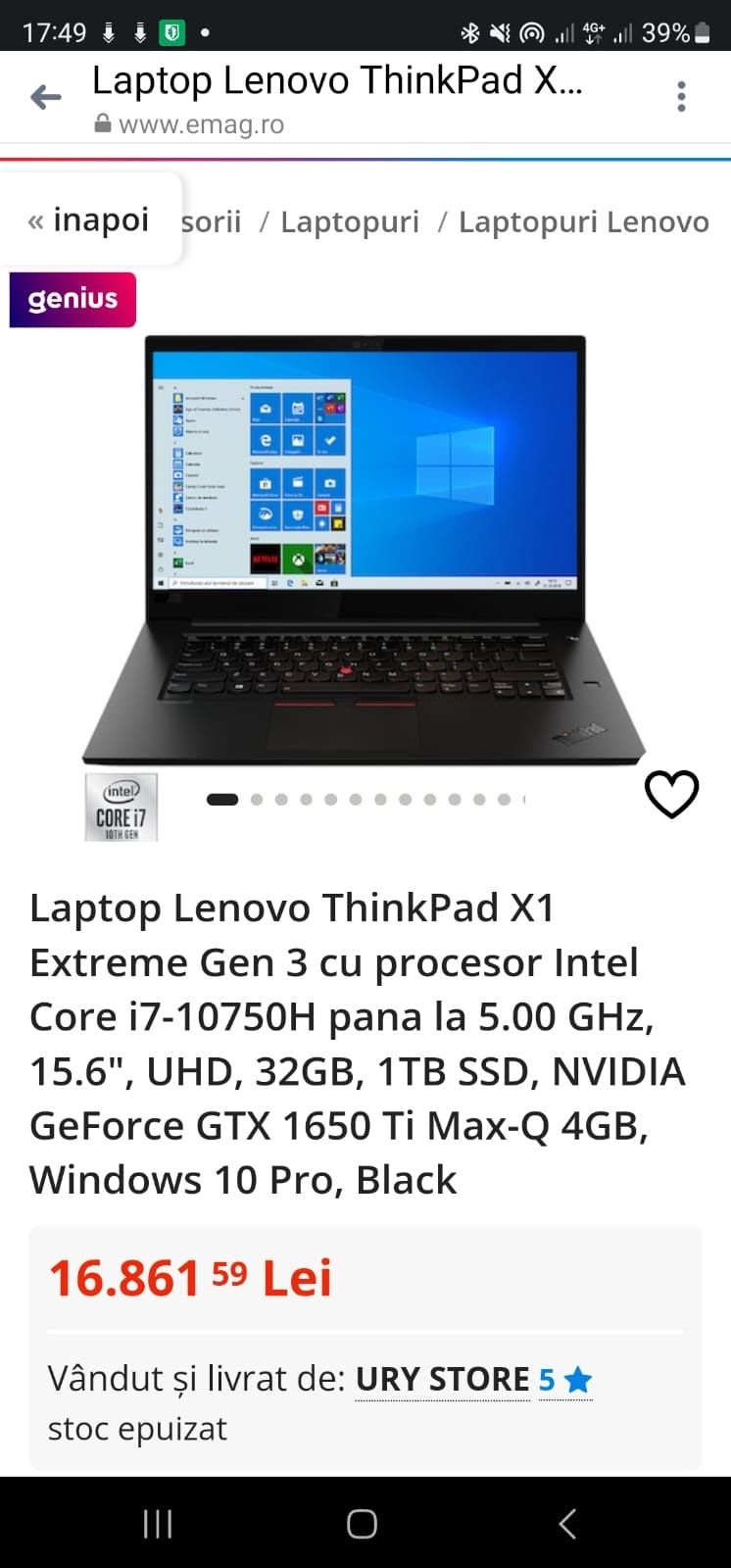 Laptop Lenovo i7  gen 10 . 32 GB rami  2×SSD  1tb + 512gb 2 placi vide