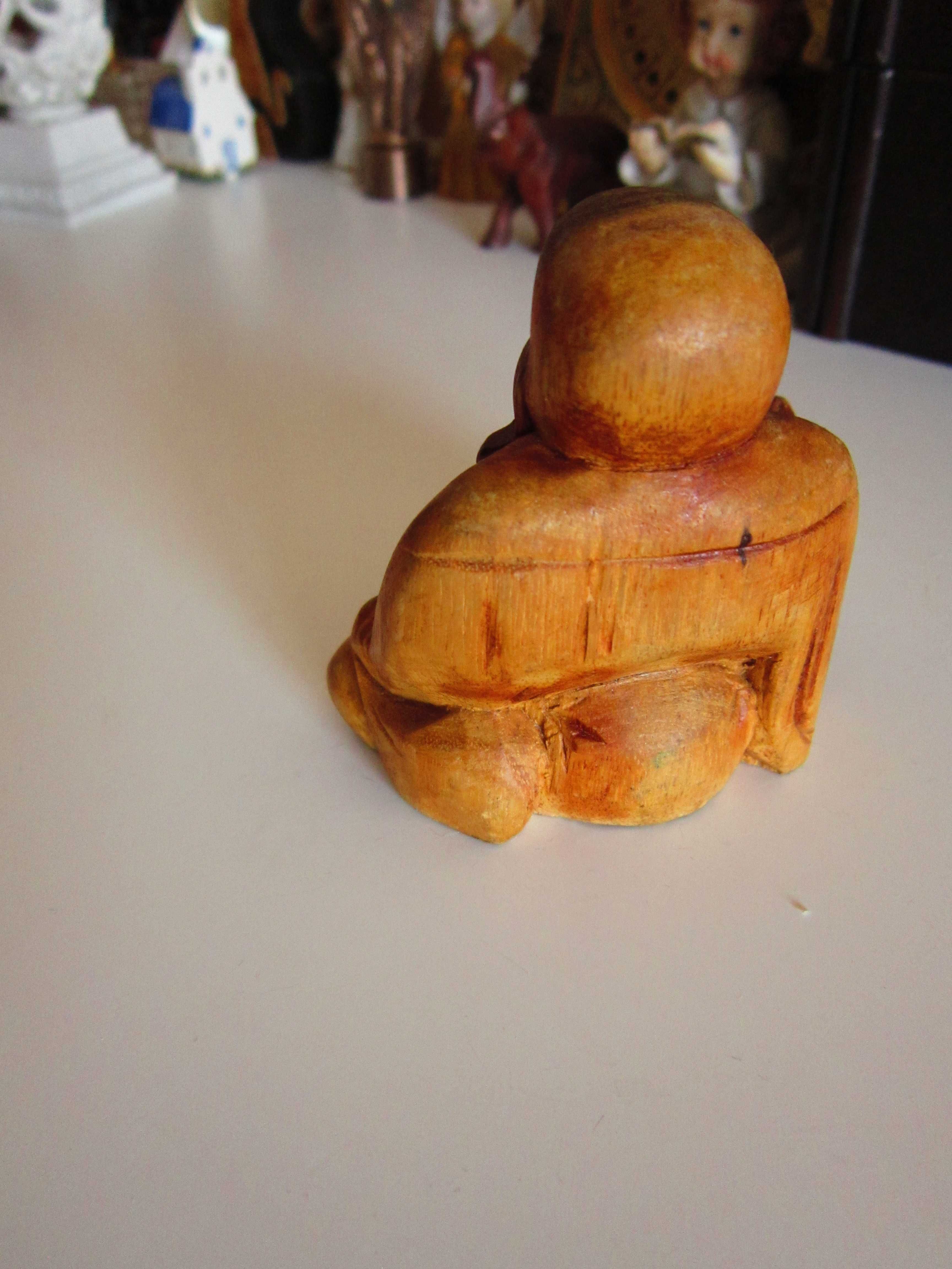 cadou rar Happy Buddha fericire sculptura miniatur feng shui,lemn Suar