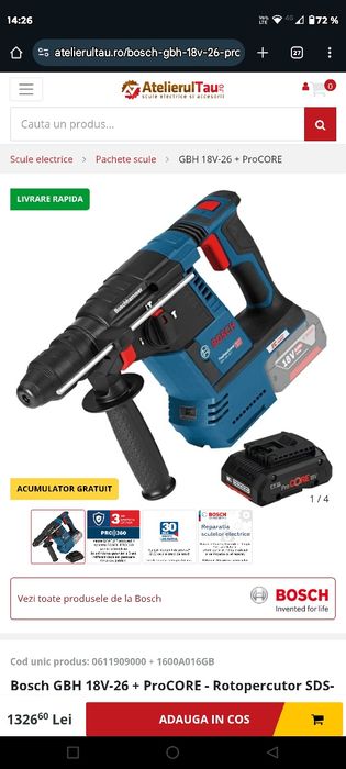 Bosch GBH  18v 26F rotopercutor nou cu garanție