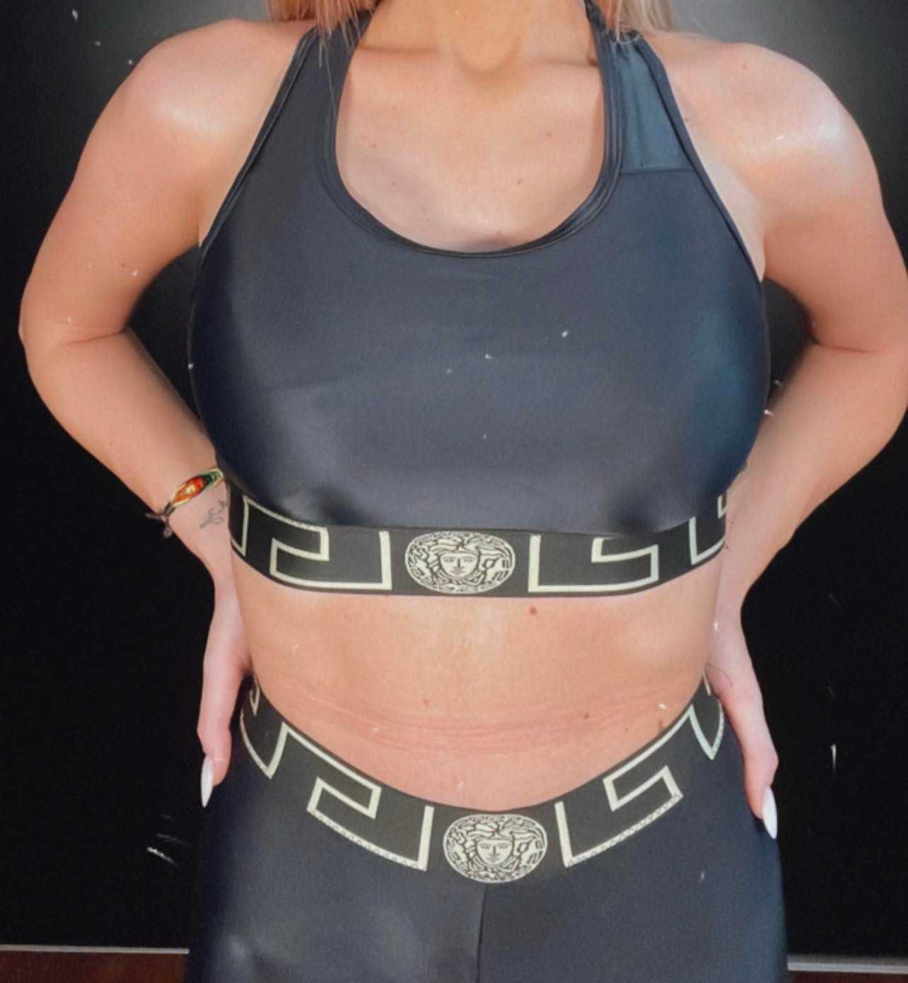 Compleu Dama V -Textura Lucioasa-Lycra- 2 piese, Negru-Slimfit,