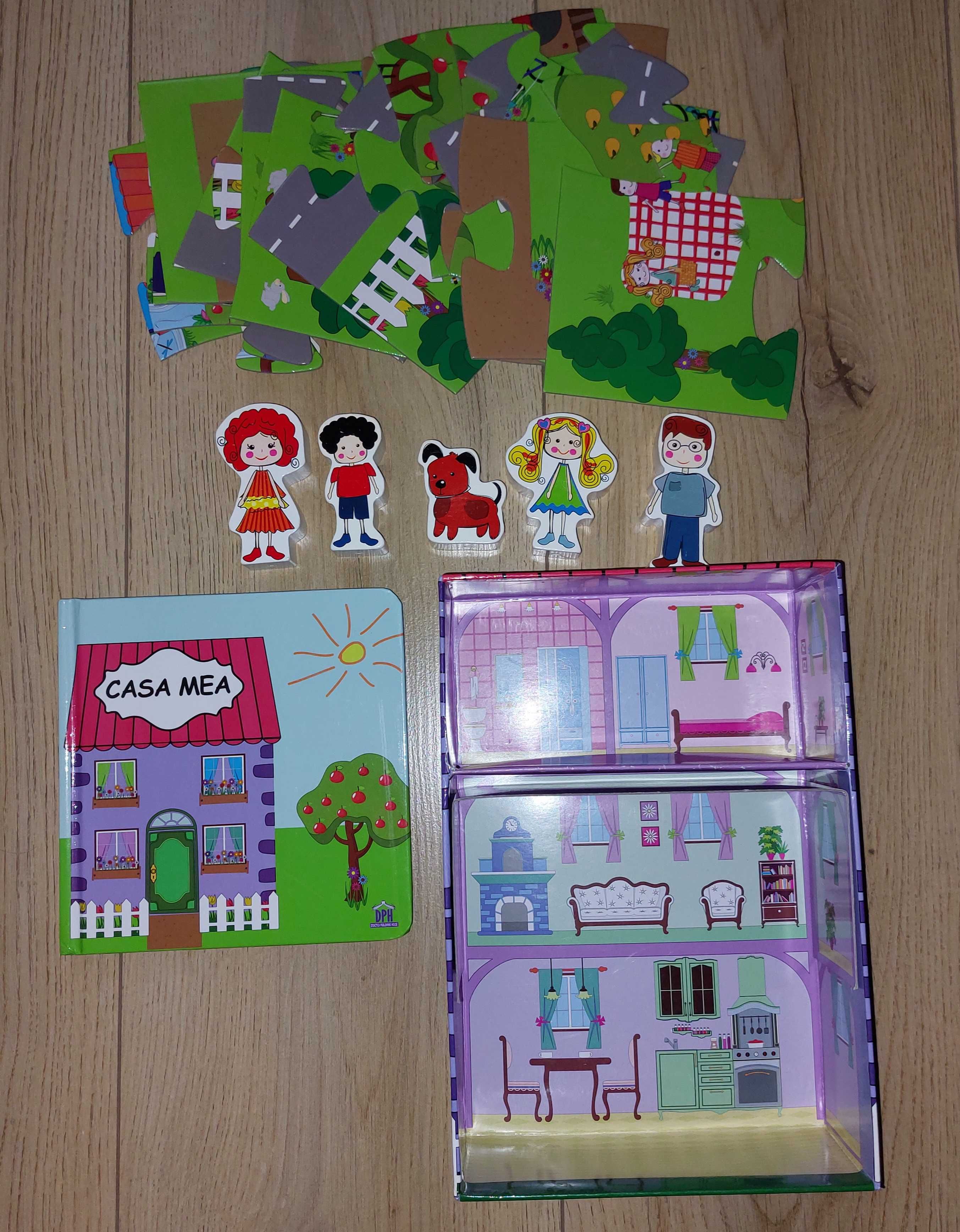 Set casa mea - puzzle, carte si 5 figurine din lemn