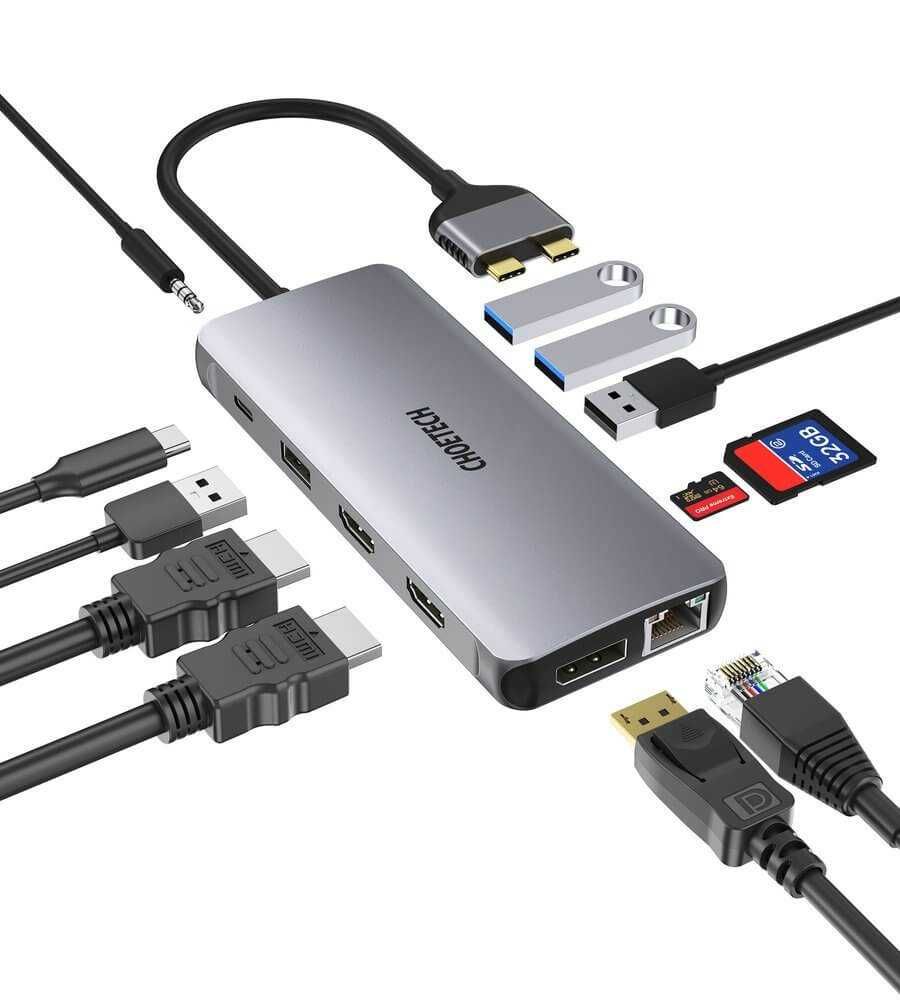 Macbook Choetech 12-in-1 USB-C Dual Multimedia Adapter мултифункц хъб
