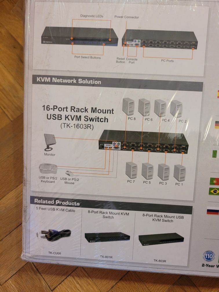 TRENDnet KVM 16 портов USB/PS/2 суич 19"