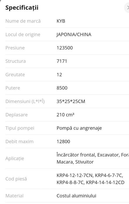 Pompă hidraulica tripla KAYABA