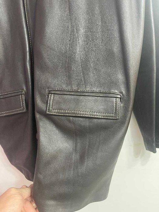 Geaca lunga din piele maro, matlasata - XL