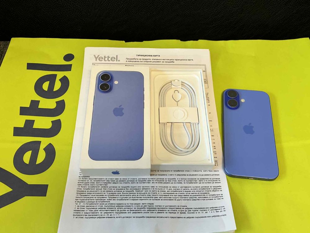 КАТО НОВ 128GB iPhone 16 Yettel Гаранция 2028г. Ultramarine