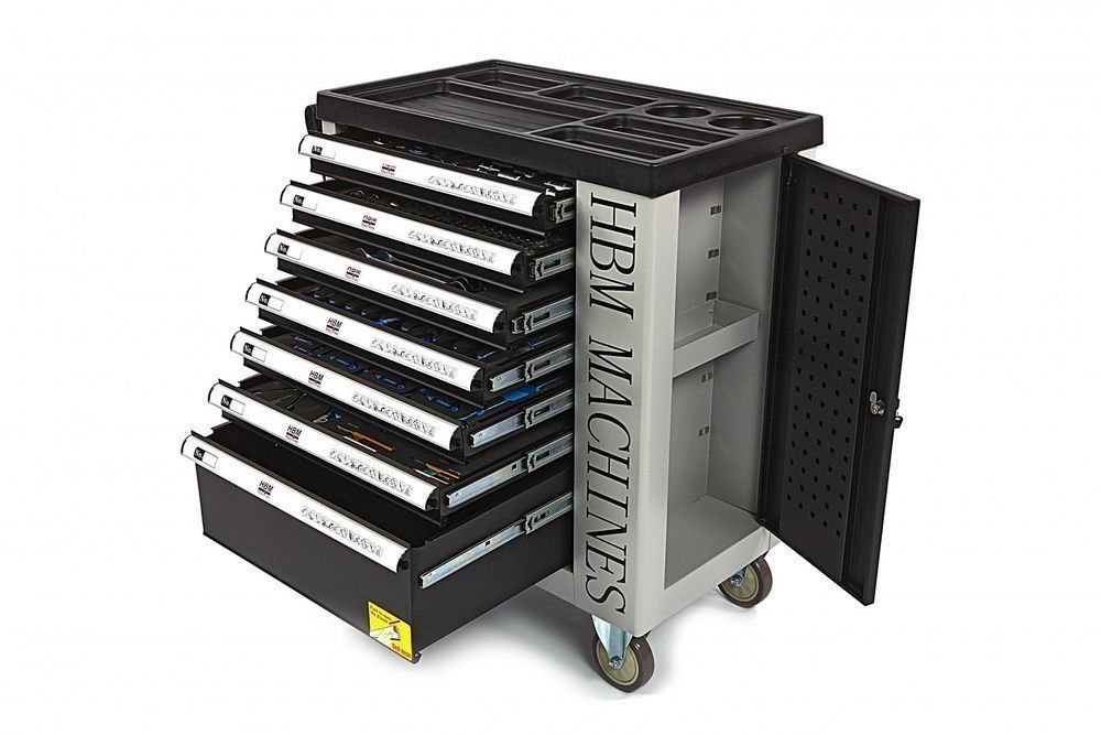 Dulap scule profesional hbm cu 7 sertare, 245 piese, 6 module carbon -