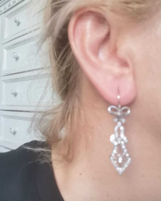 Cercei superbi ArtDeco aur alb 14k 9.60g cu diamante naturale