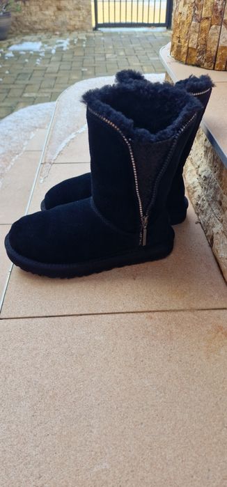 UGG classic Marice sequin zipper boot, piele intoarsa, negre, 38