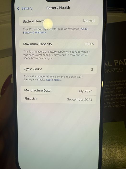 Iphone 16 plus 128 pink 100% battery