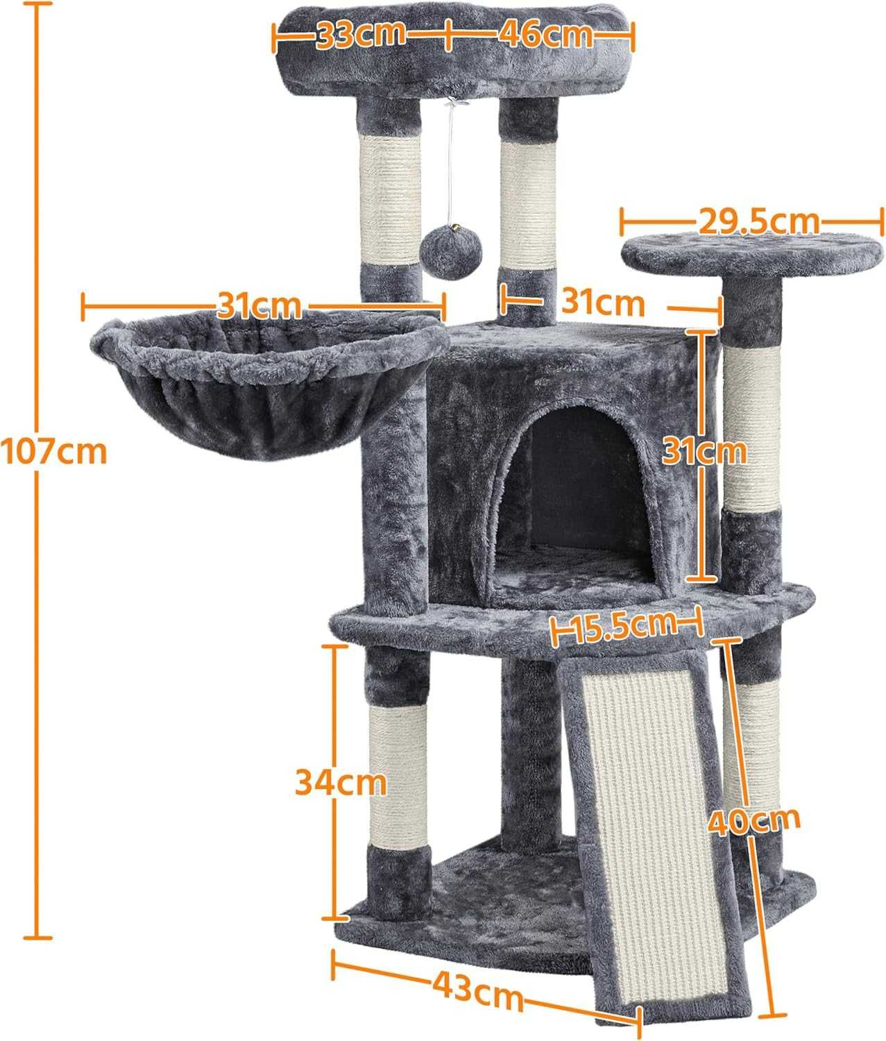 Ansamblu joaca pisici 107 cm cu casuta si sisal |YT 593206 Dark Gray