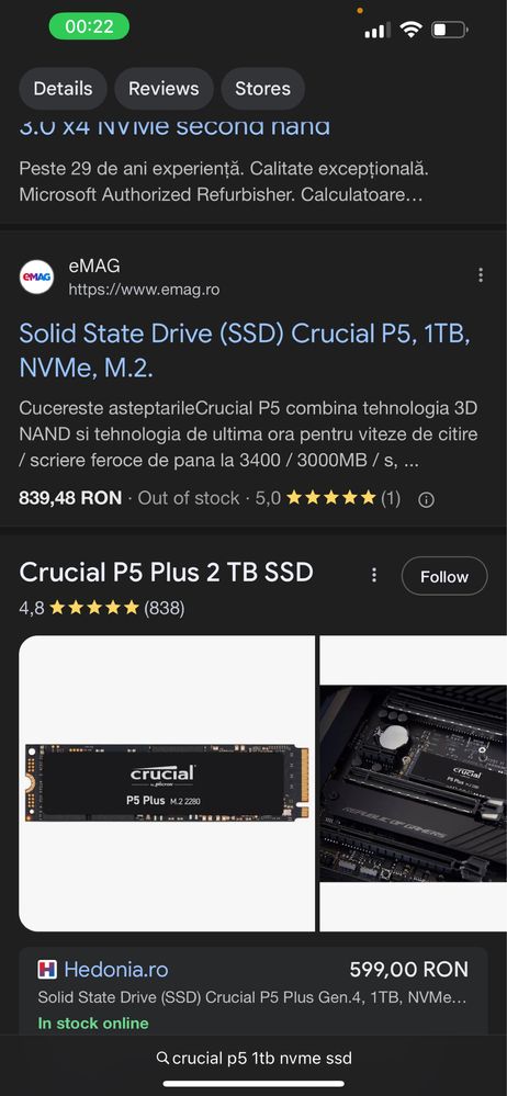 SSD Crucial P5 3D NVME 1TB M2