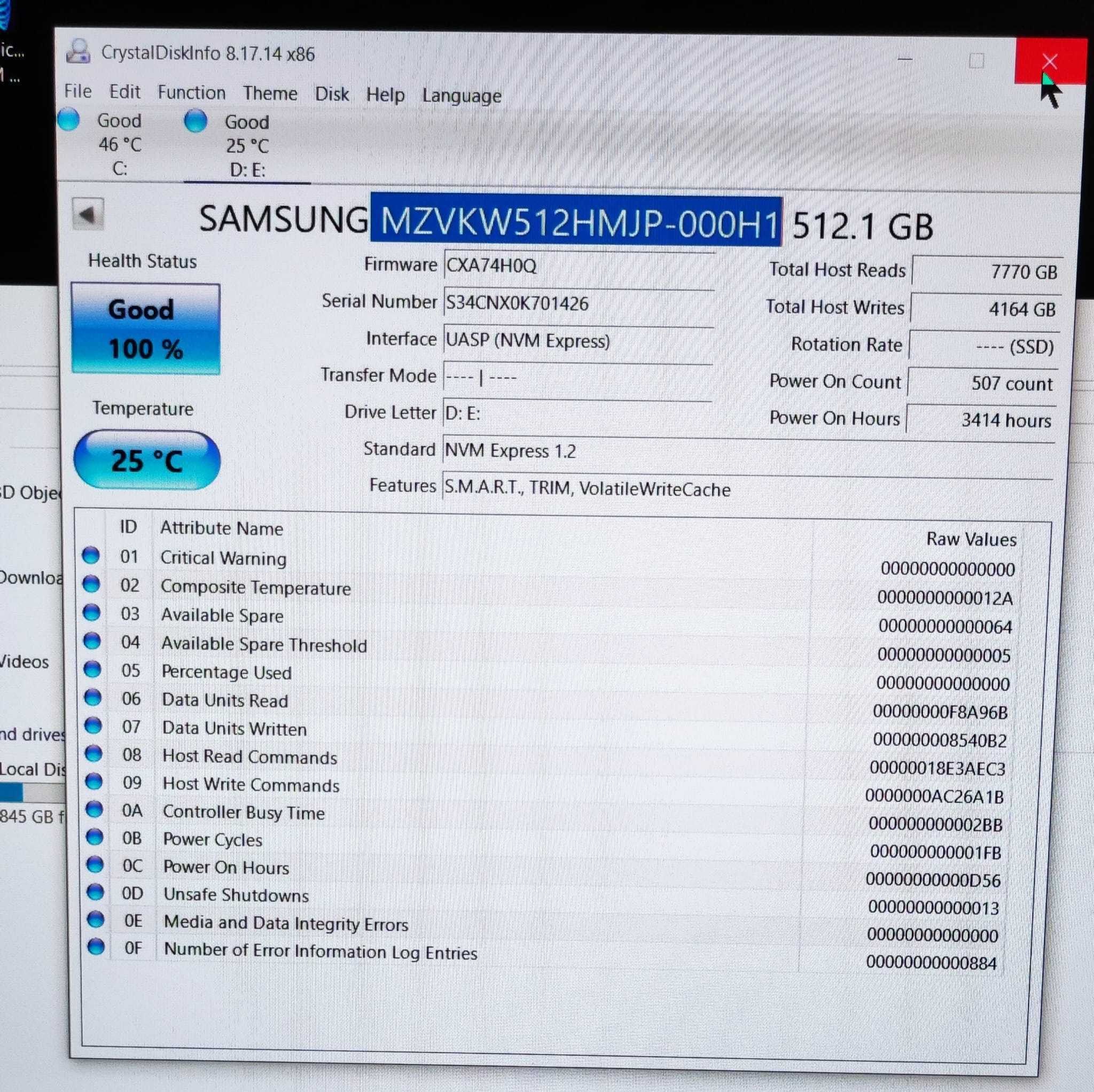 SSD M2 Nvme Samsung SM961 512GB