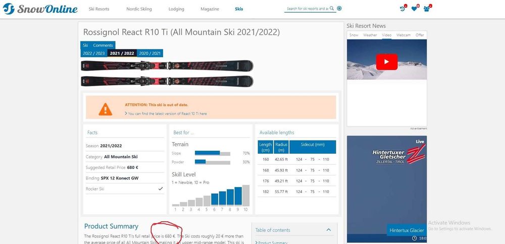 Rossignol T 10 REACT 160 cm  nivel mediu avansat