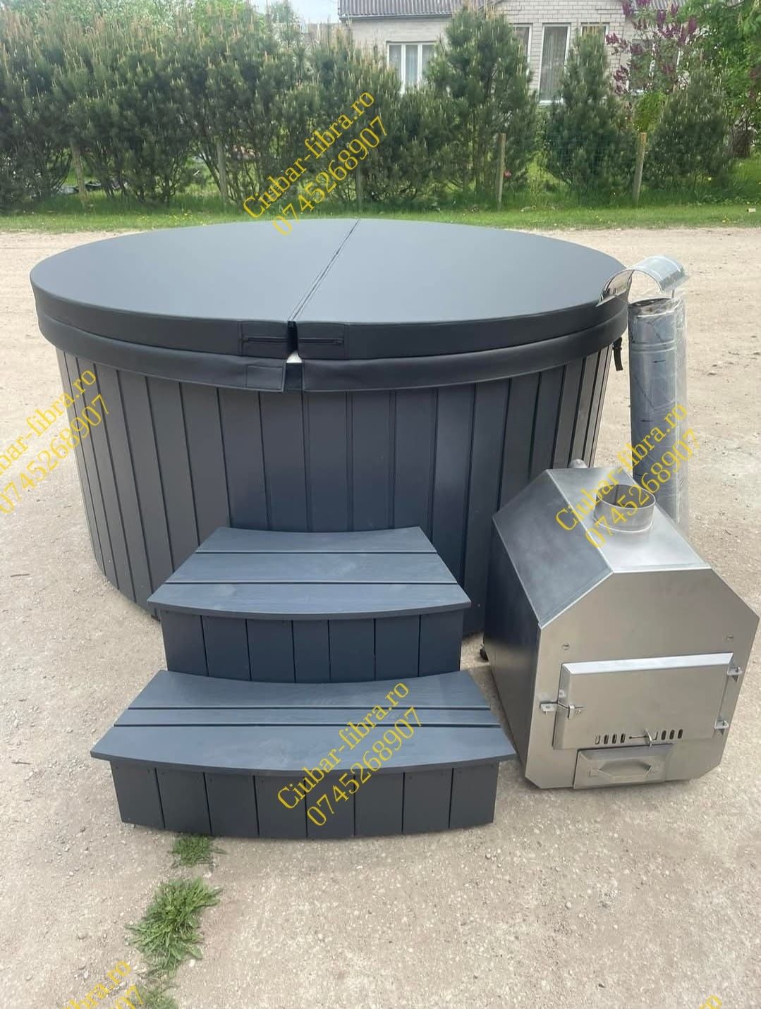 Ciubăr jacuzzi 2m capac termo soba exterioara cu aeromasaj