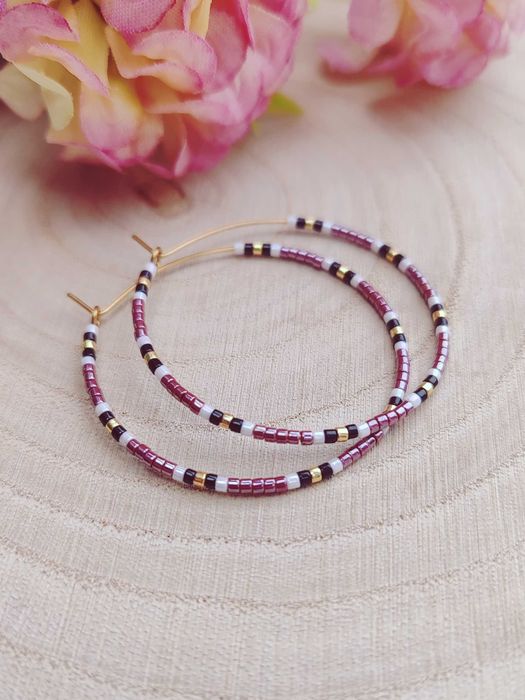 Ръчно изработени обеци халки - Неръждаема стомана и Японски мъниста