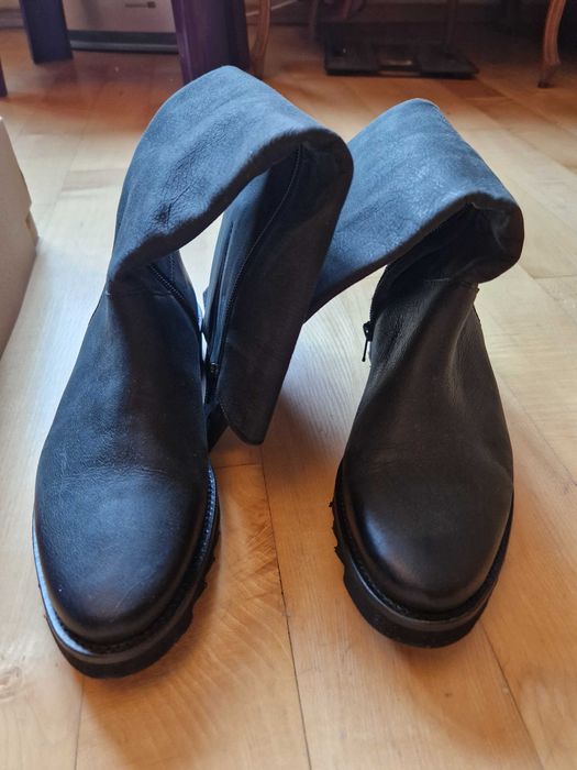 Дамски черни кожени ботуши Petra