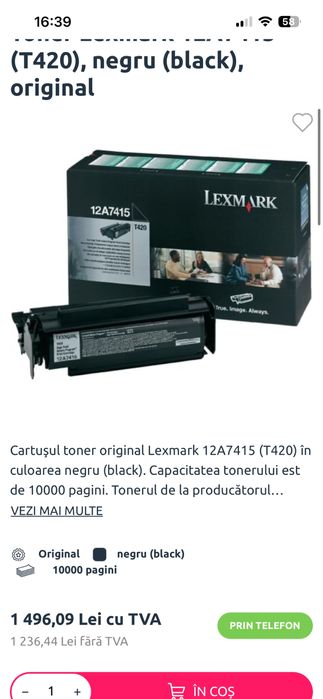 Toner original Lexmark 12A7415 – nou, sigilat