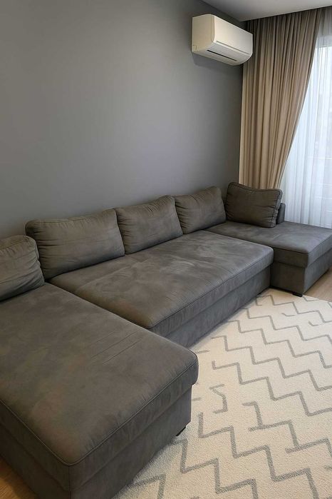 Ъглов разтегателен диван с две лежанки и ракла