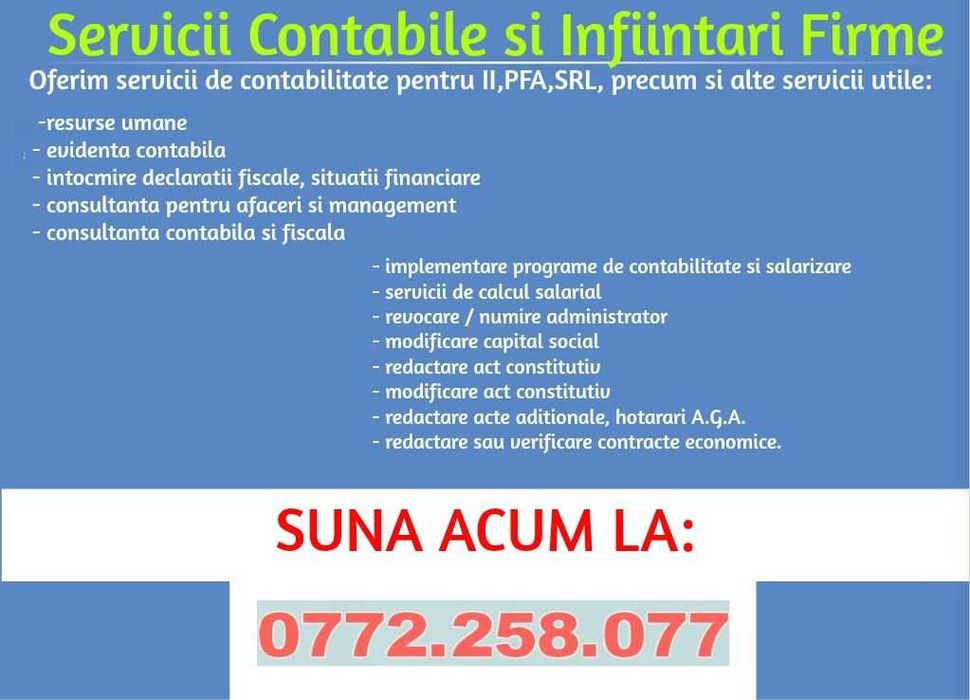 Servicii Contabile si infiintare SRL/ PFA/II – CRAIOVA