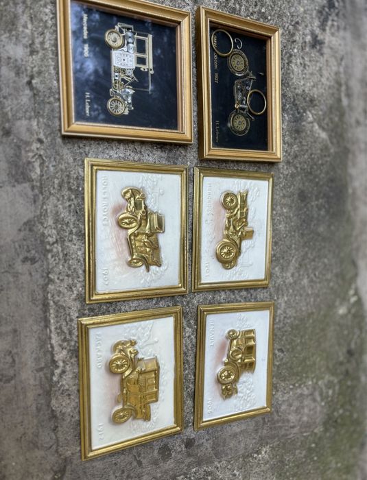 Tablou Litografie Foita Alama Bronz Masini de Epoca-Deosebit-Doar Set
