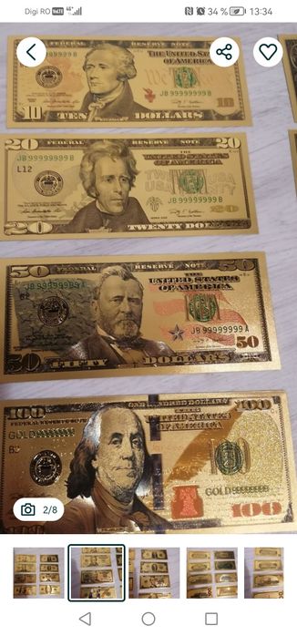 Set 8 bucăți dolari comemorativi, de mare efect, cu folie aurie