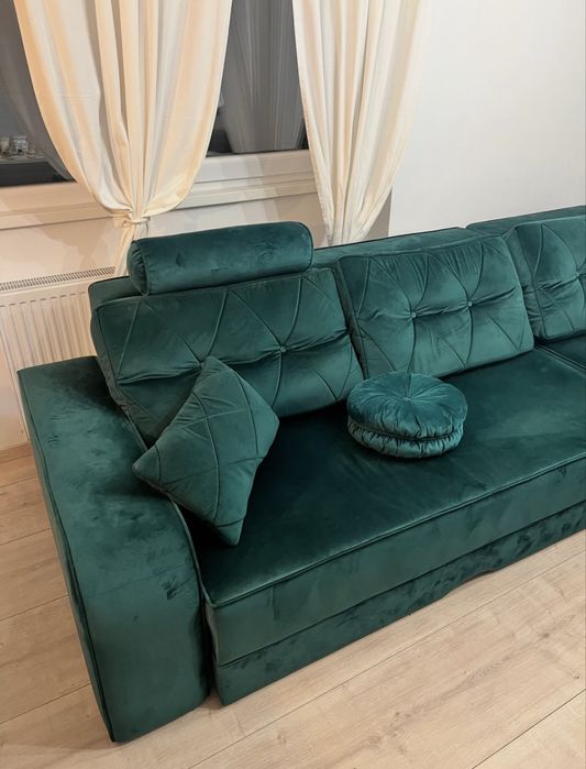 Canapea extensibila tip coltar verde Mafurniture, 3000x1800mm